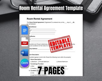 Room Rental Agreement Template | Customizable Legal Contract for Room Rentals | Room Rent Form