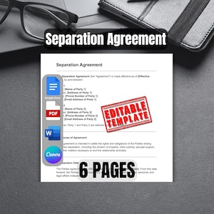 Separation Agreement Template | Editable Divorce Settlement Contract Template | Divorce Contract Template