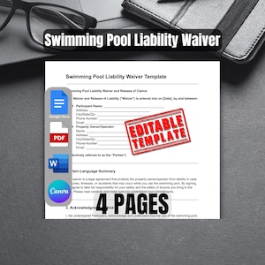 Swimming Pool Liability Waiver Template Editable Pool Use Agreement