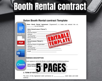 Custom Booth Rental Agreement Template Word Doc PDF CANVA | Printable Salon Booth Rental Contract Template | Editable Beauty Salon Contract