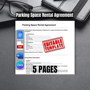 Parking Space Rental Agreement Template | Editable Parking Lease Contract | Printable Legal Form | Parking Rental Contract