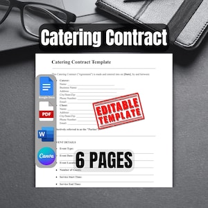 Gastrovertrag Vorlage Word Doc PDF CANVA | Druckbare Event-Planung rechtliche Form | Bearbeitbarer Servicevertrag