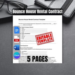 Bounce House Rental Agreement Template | Customizable Contract for Party Rentals | CANVA Inflatable Rental