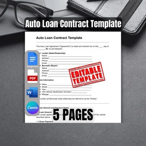 Modello di contratto di prestito auto / Modello di contratto di prestito auto / Contratto di finanziamento auto personalizzabile