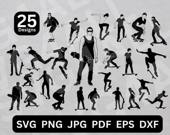 Skater SVG | png | pdf | eps | dxf, Skater Bundle, Skateboarder Art, Skateboarder Silhouette, Skateboarder Clipart, Skater Vector, Skating