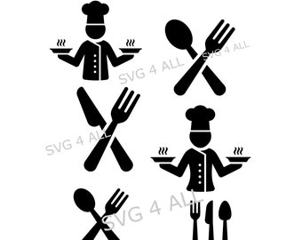 Cutlery svg,folder zip,  fork svg, spoon  svg, knife svg, cutlery clipart, silhouette, cricut, restaurant vector, Png files, kitchen bundle