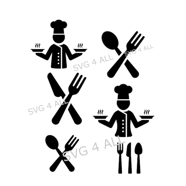 Cutlery svg,folder zip,  fork svg, spoon  svg, knife svg, cutlery clipart, silhouette, cricut, restaurant vector, Png files, kitchen bundle