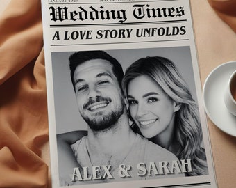 Newspaper Wedding Program Template, Canva Wedding Newspaper, Wedding Newspaper 4 Pages, Wedding Newspaper Template, Template Newspaper A4 A3