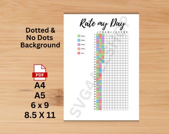 Afdrukbare pdf beoordelen: maandelijkse stemmingstrackersjabloon, dagelijks Mood Tracker-dagboek, dagelijkse beoordelingstracker, jaar in pixelafdrukbare pagina