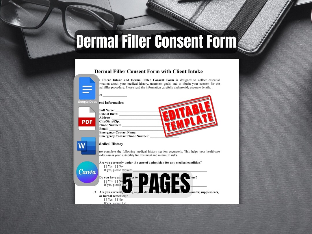 Dermal Filler Consent Form Template Editable Client Intake & Photo