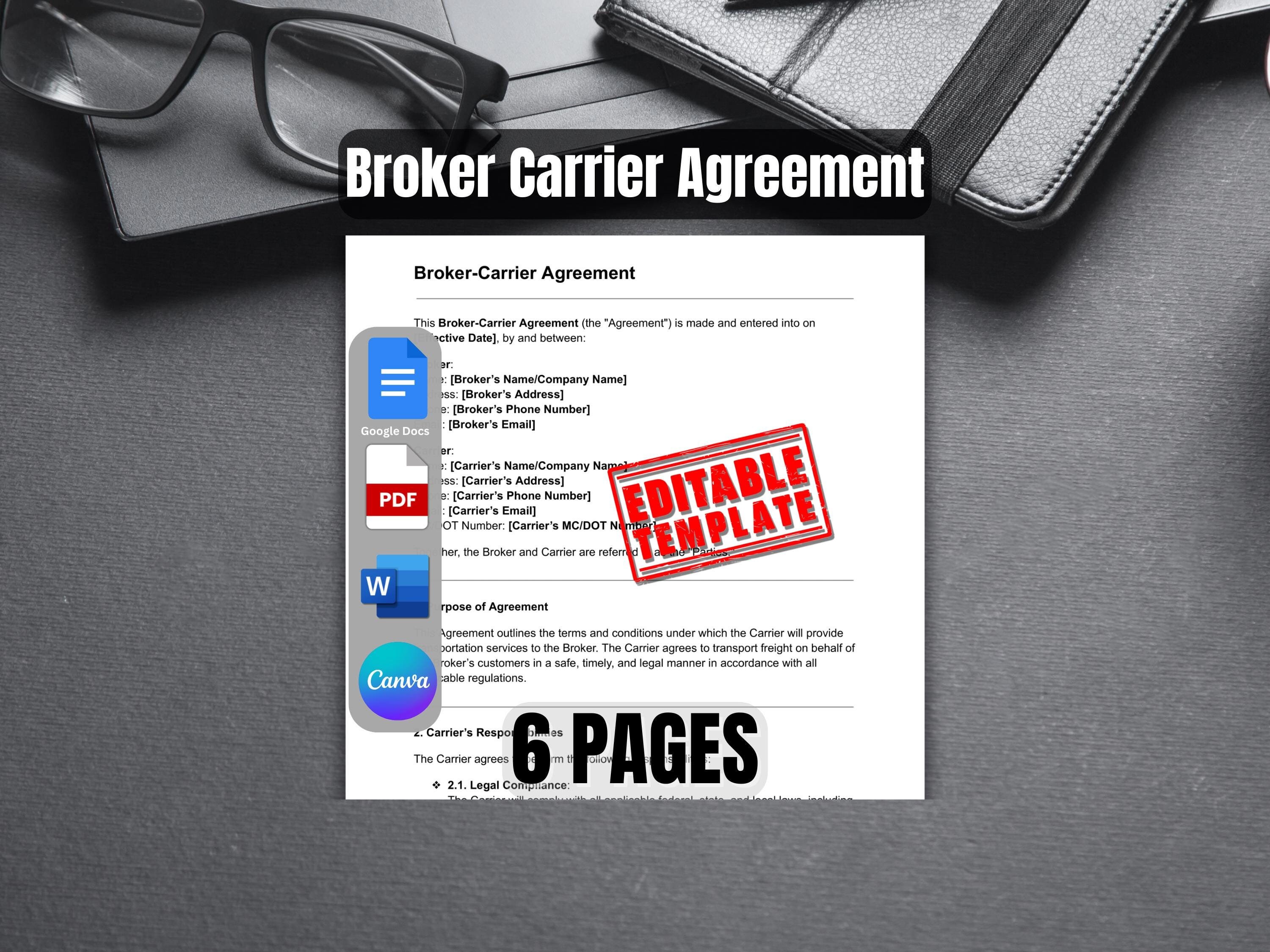 Broker Carrier Agreement Template Editable Freight and Transportation