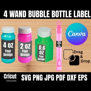 Custom Wand Bubble Bottle Label Template, 0.6 oz, 2 oz, 4 oz, Bubble Wands Label, SVG, PNG, Canva Editable Sticker Labels for Bubbles