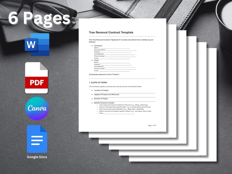Tree Service Contract Pdf Tree Removal Contract Template Word Doc PDF CANVA | Printable Arborist ...