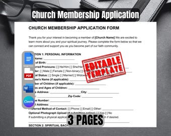 Sjabloon aanvraagformulier kerklidmaatschap | Uitgebreid en aanpasbaar kerkregistratieformulier | PDF-lidmaatschapsformulier kerk
