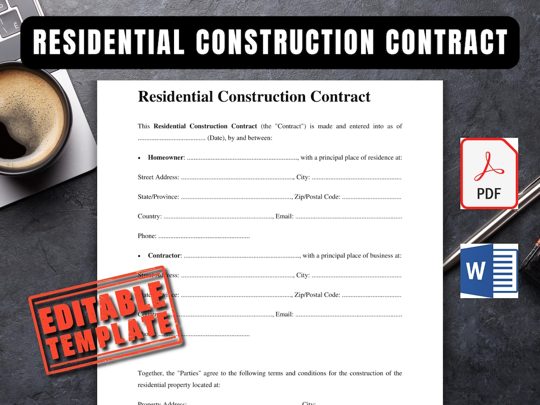 Residential Construction Contract Template Word and PDF Builder ...