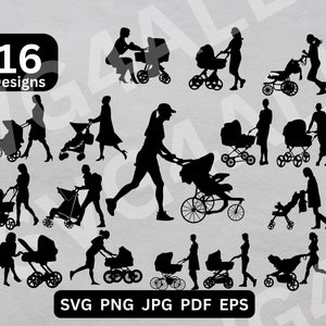 Woman with Stroller svg, Stroller svg, Mother baby Cariage SVG, Carriage cricut, baby Clipart, baby Carriage Vector, carriage Silhouette