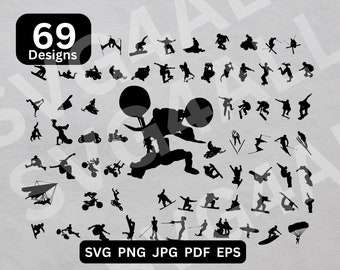 Extreme sport Vector, 69 Action Silhouettes SVG Bundle, Vector Graphics, Clipart Collection, Digital Cut File, Crafting SVGs, Commercial Use