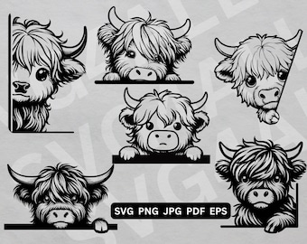Cute Highland Cow Svg, Highland Cow Png, Cow cricut, Highland Cow Clipart, Highland Cow Vector, Cow Silhouette, Peeking Baby Cow SVG