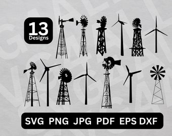 Wind turbine svg, windmill clipart, windmill png, windmill silhouette, watermill svg, wind farm svg file, windmill cut file