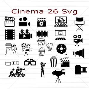 Film in formato svg, 26 in formato svg, macchina fotografica in formato svg, monogramma di cinema, file di taglio, cinema in formato svg, file di stencil, pellicola in formato svg, Cineoperatore svg, cinema svg insieme