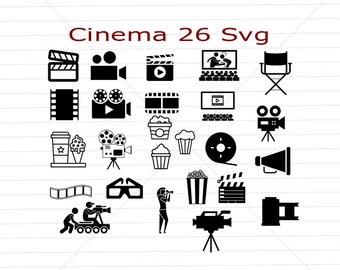 Filme svg, 26 svg, câmera svg, monograma de cinema, arquivo de corte, cinema svg, arquivo de estêncil, filme svg, cameraman svg, conjunto de cinema svg