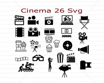 Movie svg, 26 svg, camera svg, cinema monogram, cut file, cinema svg, stencil file, film svg, cameraman svg, cinema svg set