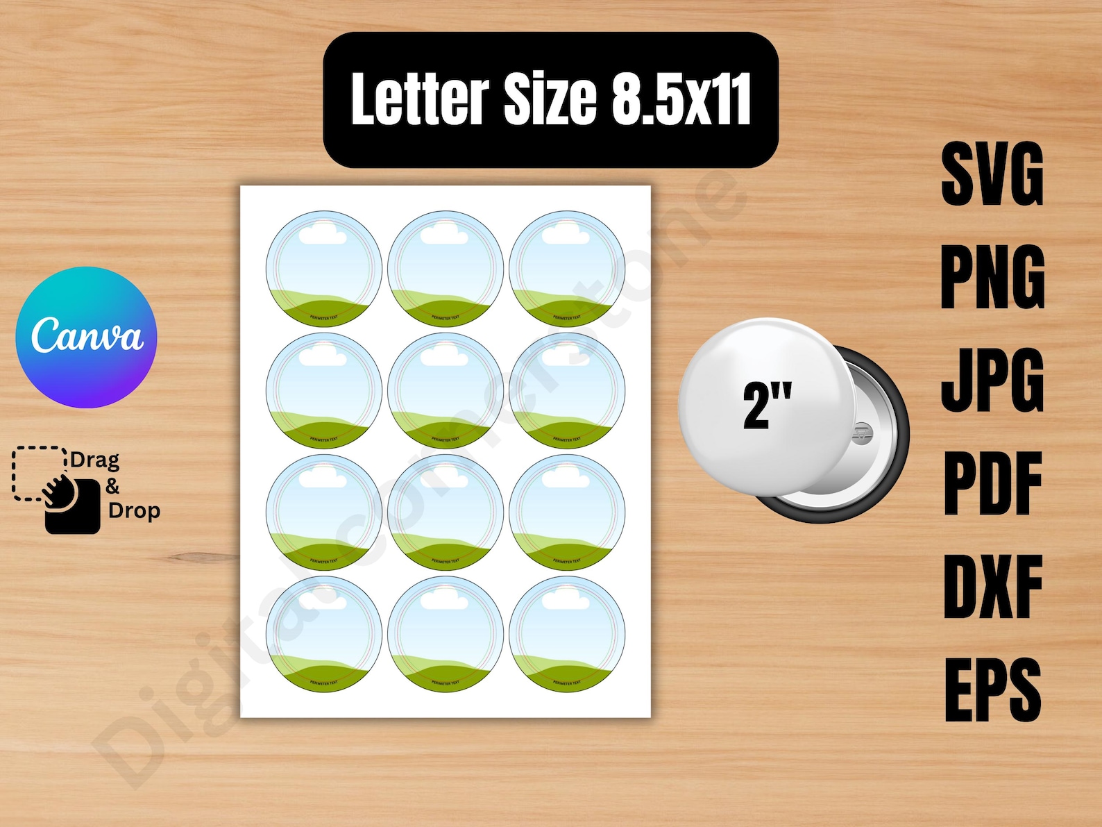 Button Pin Template Bundle Editable Canva Frame Sublimation Custom ...