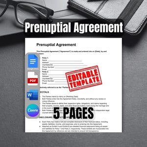 Modello di contratto prematrimoniale Word Doc PDF CANVA / Contratto prematrimoniale completo stampabile / Contratto di matrimonio modificabile