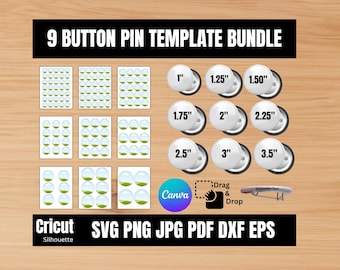 Button Pin Template Bundle Editable Canva Frame Sublimation Custom Badge Circle Label Blank Pinback Button SVG 2 3.5 1.75 1.25 24 2.25 inch