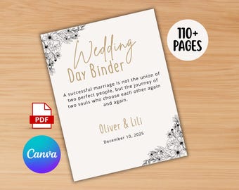 Wedding Day Binder Template - Wedding Binder - Printable Wedding Day Planner - Wedding Day Itinerary Canva - Wedding Planner Template