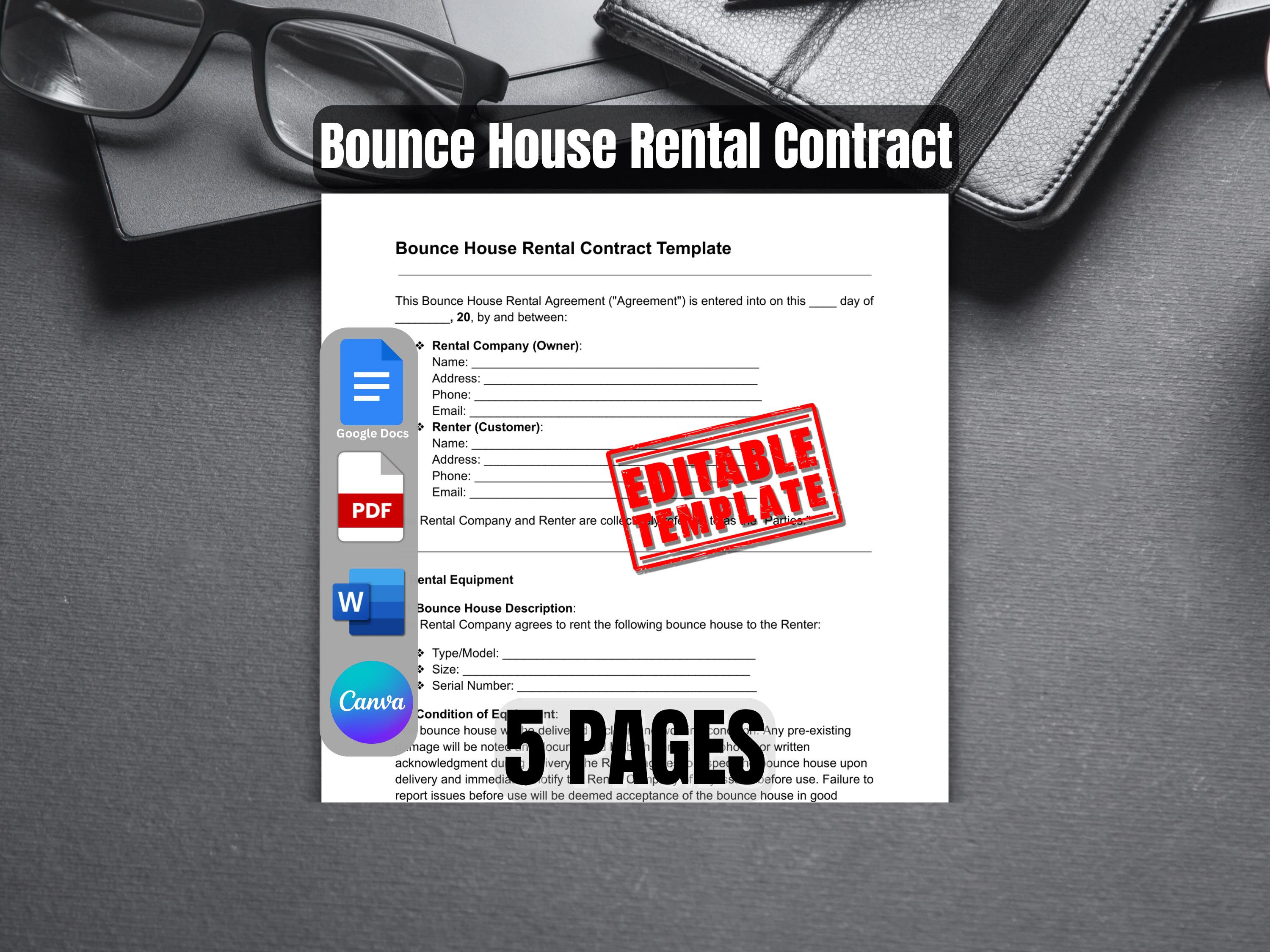 Bounce House Rental Agreement Template Customizable Contract for