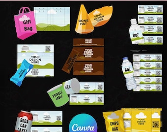 9 Party Favors Canva Template Bundle, Chip Bag Template, Chocolate Bar Wrapper Template, Canva Editable