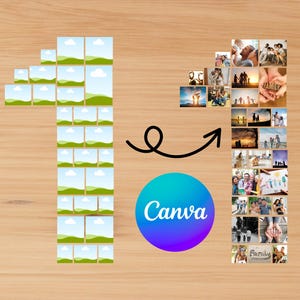 Number Photo Collages Canvas | Number Photo Canvas Frame | Personalized Number Photo Collage Canva Template | Custom Photo Number Frame