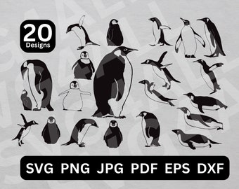 Penguin Clipart Vector Bundle, Cute Silhouette (SVG, PNG, PDF)
