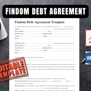 Plantilla de contrato de deuda de Findom / Plantilla de contrato de Findom rellenable en Word y PDF