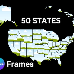 State Frame Canva, USA Individuelle Sates Canva ausfüllbarer Rahmen, füllen Sie Ihre eigenen 50 Staaten von Amerika – USA Karte CANVA Bundle - US