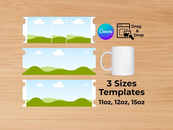 Mug Wrap Template For Sublimation + FREE Mugs Mockups | 11oz, 12oz and 15oz Mug Templates