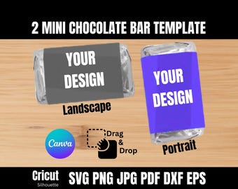 Plantilla para envoltorio de mini barra de chocolate, plantilla para envoltorio de mini barra de caramelo, plantilla para recuerdo de fiesta, minietiquetas editables personalizadas de Canva, 0.3 oz