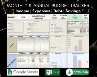 Monthly And Annual Budget Tracker, Monthly Expense Tracker, Spending Tracker, Expense Manager, Personal Budget Tracker, Expenditure Tracker