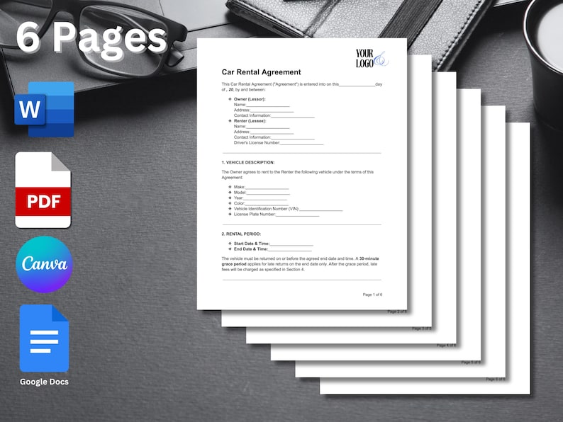 Car Rental Agreement Template | Customizable Car Lease Contract ...