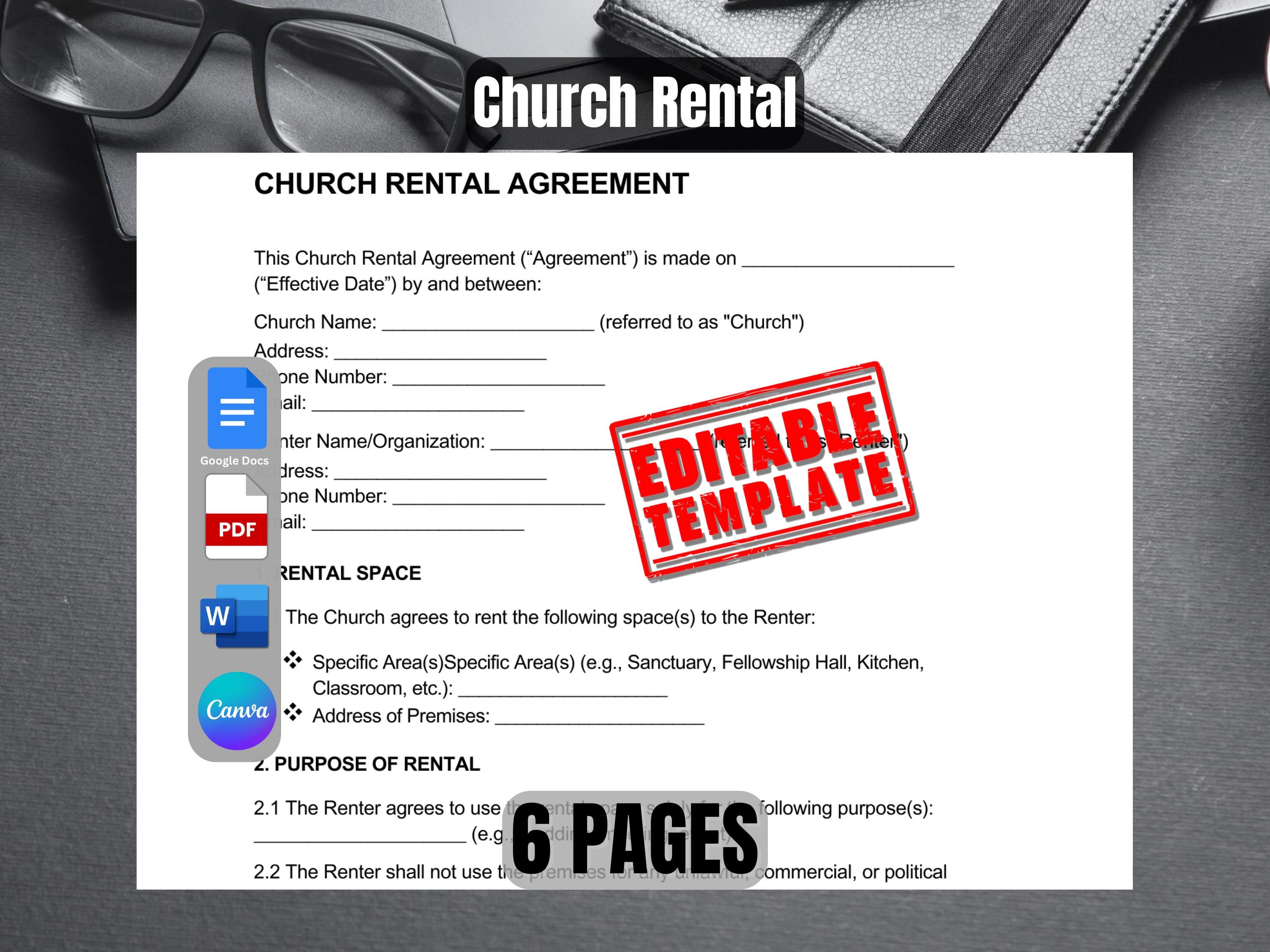 Church Rental Agreement Template | Church Lease | Church Facility Use ...