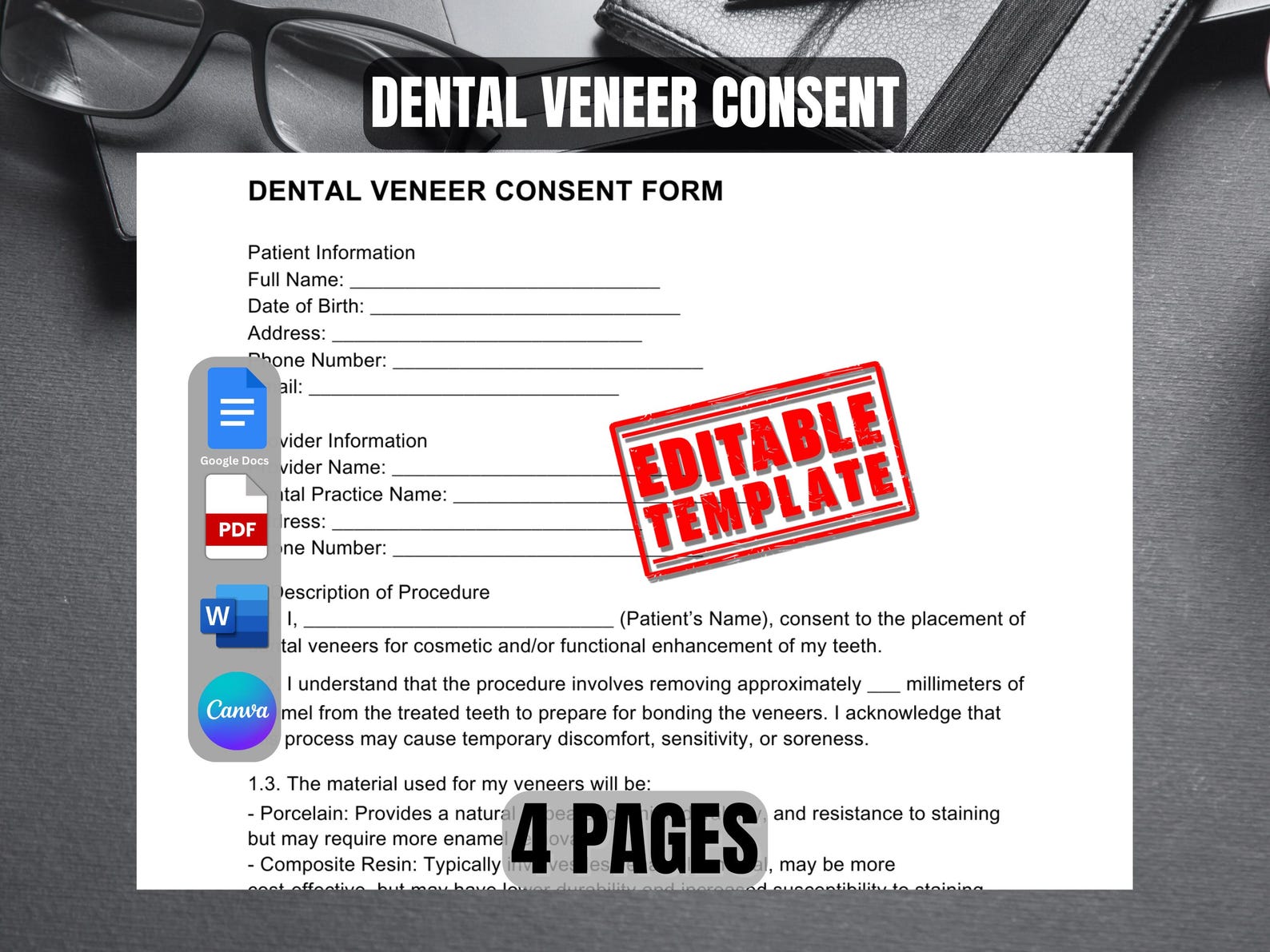 Dental Veneer Consent Form Template | Veneer Procedure Agreement ...