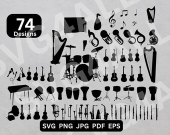 Instruments de musique svg, Instruments de musique png, Instruments de musique clipart, Sax svg, Piano svg, Harpe svg, Rock svg, Guitare svg