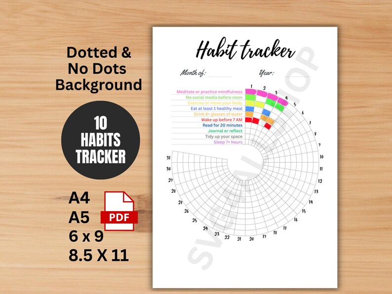 Habit Tracker Printable Year in Pixels - Track 10 Daily Habits Monthly ...