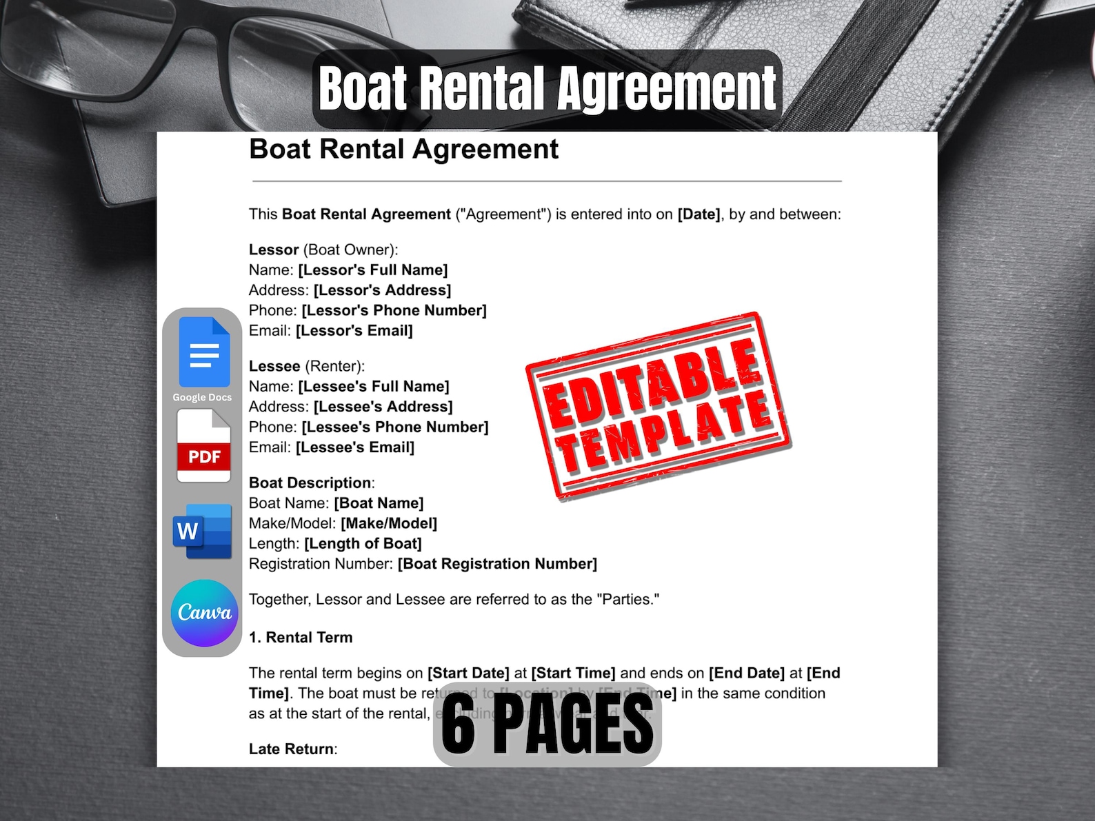 Boat Rental Agreement Template | Boat Lease Template | Boat Rental ...