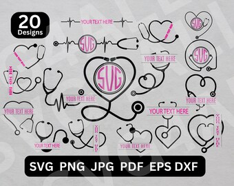 Stethoscope Split Monogram SVG Bundle, Nurse SVG, Stethoscope Heart, Doctor Svg Cut File, Nurse Clipart, Nurse PNG, Add Name Put Text