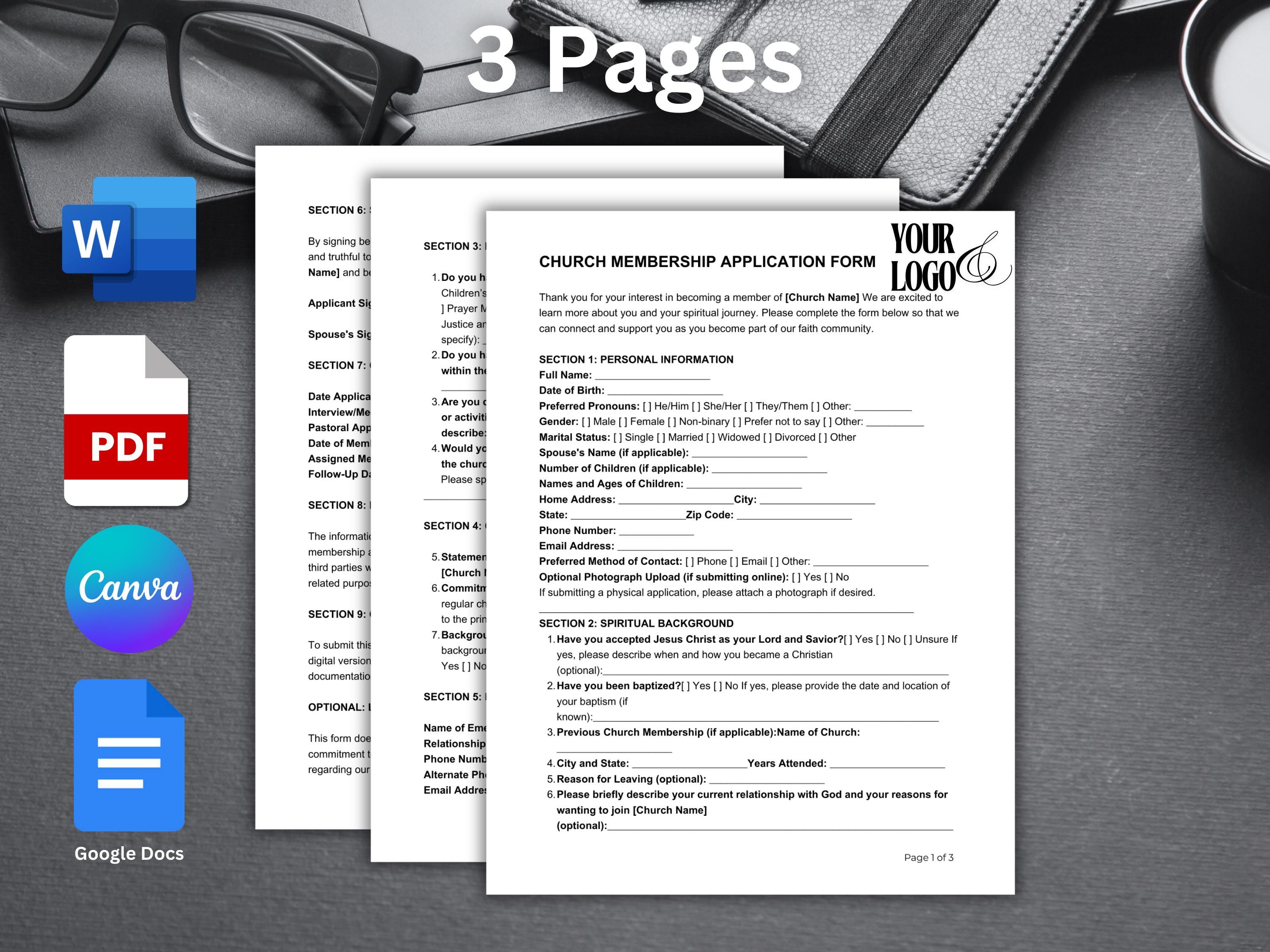 Church Membership Application Form Template | Comprehensive and ...