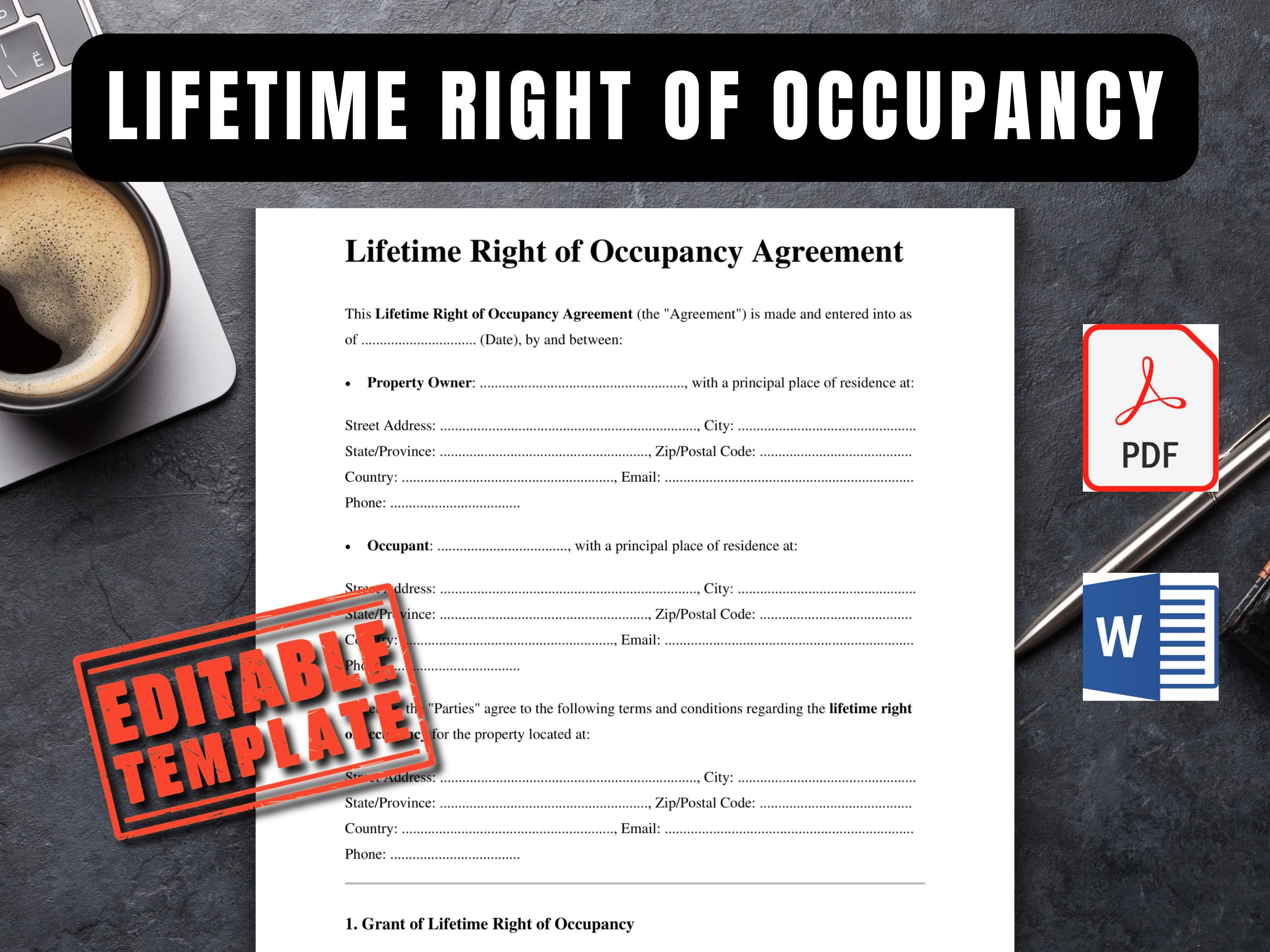 Lifetime Right of Occupancy Agreement Word and PDF | Lifetime Right of ...