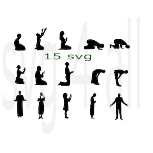 Gebeden bundel svg, vrouwen bidden svg, Islamitisch gebed svg, Christelijk gebed svg, silhouet, gebedsicoon snijden bestand, religie svg