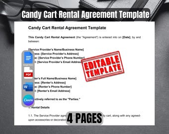 Candy Cart Rental Agreement Template | Editable Event Rental Agreement | Party Cart Rental | Snack Cart Rental Form